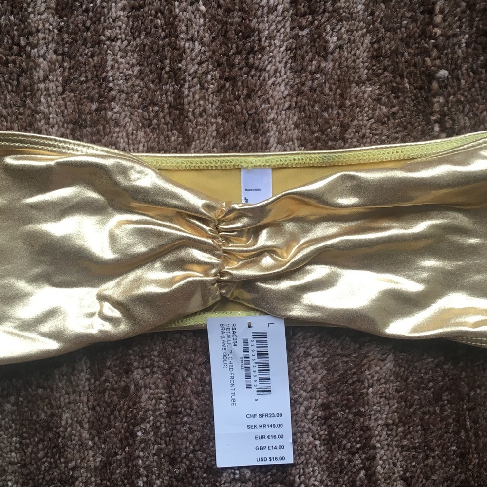 American Apparel Gold Metallic Ruched Bandeau NWT